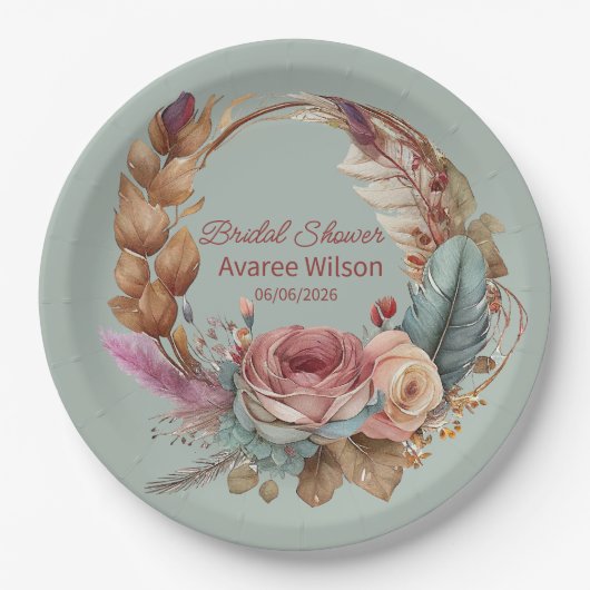 Ruhige Sage Grün rosa Creme Türkis Dusche Pappteller (Vorderseite)