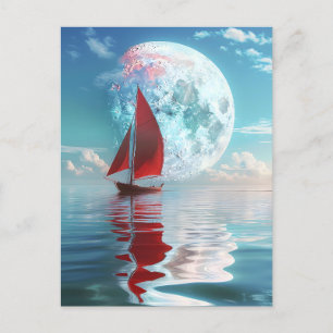 Ruhige Sailboat und Mondlicht Kunst, Dichtung und  Postkarte