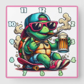 Ruhige Schildkröte mit einem Party im Hinterhof Quadratische Wanduhr (Vorderseite)