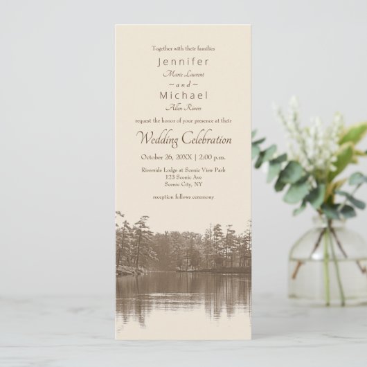 ruhige Seenlandschaft antikes Foto Einladung (Stehend Vorderseite)