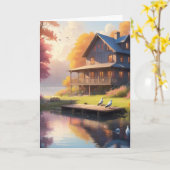 ruhige Seenlandschaft | bezauberndes Holzhaus Gebu Karte (Gelbe Blume)