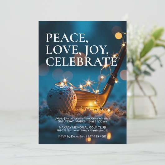 Ruhige Snowy Night Golf Weihnachtsfeier Einladung (Stehend Vorderseite)