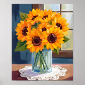 Ruhige Sonnenblumen | Gelbe Blumenaquarell Poster (Vorne)