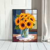 Ruhige Sonnenblumen | Gelbe Blumenaquarell Poster