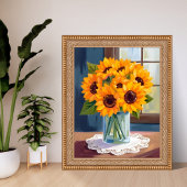 Ruhige Sonnenblumen | Gelbe Blumenaquarell Poster