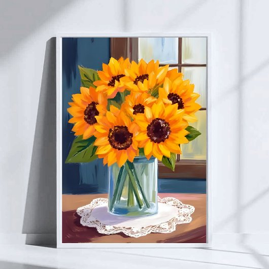 Ruhige Sonnenblumen | Gelbe Blumenaquarell Poster