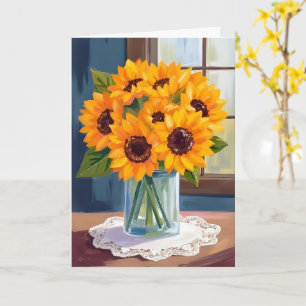 Ruhige Sonnenblumen Gelbe Blumenaquarellmalerei Karte