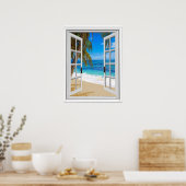 Ruhige Strand-Ozeanblick falsches Fenster Poster (Küche)