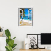 Ruhige Strand-Ozeanblick falsches Fenster Poster (Heimbüro)