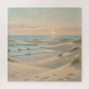 Ruhige Strand-Sonnenuntergang-Dünen Ozeanwellen Kü Puzzle
