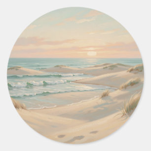 Ruhige Strand-Sonnenuntergangs-Dünen Ozeanwellen K Runder Aufkleber