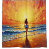 Ruhige Strandpromenade Sonnenuntergang Duschvorhang (Vorderseite)