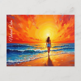 Ruhige Strandpromenade Sonnenuntergang Postkarte