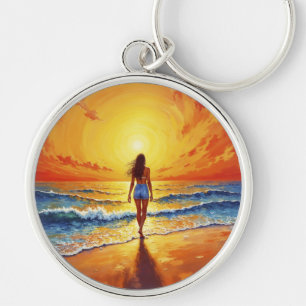 Ruhige Strandpromenade Sonnenuntergang Schlüsselanhänger