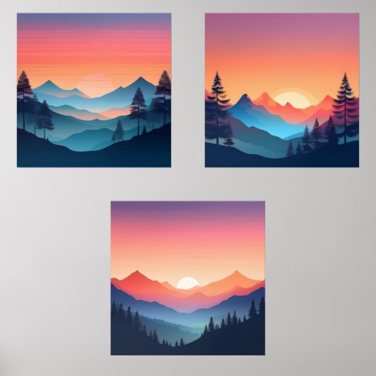Ruhige Sunset Mountain Set von 3 (Vorderseite)