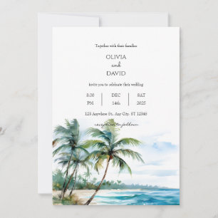 Ruhige Tropical Seascape Palm Beach Hochzeit Einladung