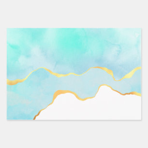 Ruhige tropische grüne Wasserfarben Goldgrenze Geschenkpapier Set