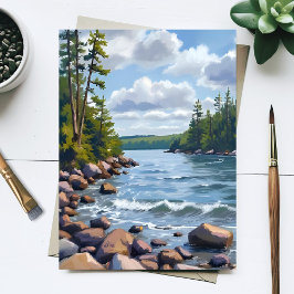 Ruhige Ufer-Wasserfarbenmalerei des Lake Tahoe Postkarte