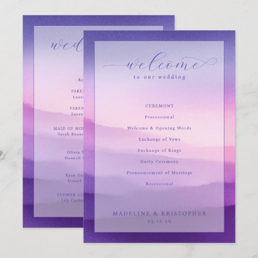 Ruhige violette Hochzeitszeremonie-Programm Programm (Vorne/Hinten)