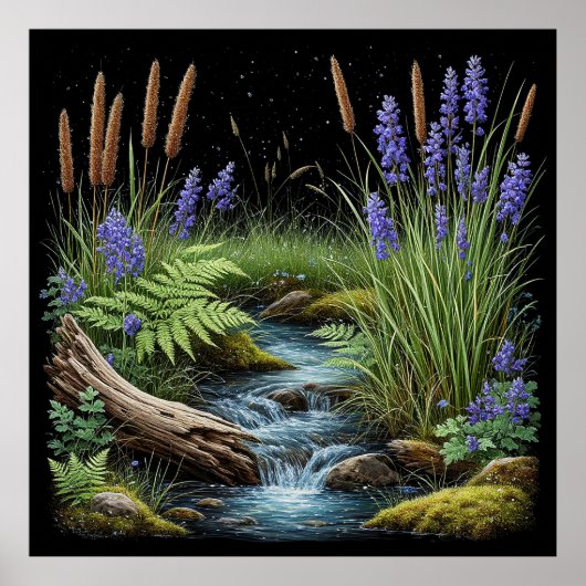 Ruhige Wald Bach Szene Entspannend Poster (Vorne)