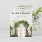 Ruhige Waldgrünbogen Islamische Hochzeit Einladung (Stehend Vorderseite)