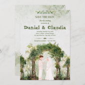 Ruhige Waldgrünbogen Islamische Hochzeit Einladung (Vorne/Hinten)