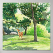 Ruhige Waldhirsch-Aquarell-Kunst Poster (Vorne)