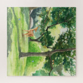 Ruhige Waldhirsch-Aquarell-Kunst Puzzle (Horizontal)