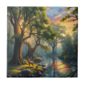 Ruhige Waldnähe bei Dawn Nature Artwork Fliese (Vorderseite)