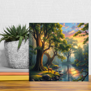 Ruhige Waldnähe bei Dawn Nature Artwork Fliese