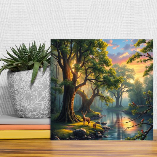 Ruhige Waldnähe bei Dawn Nature Artwork Fliese