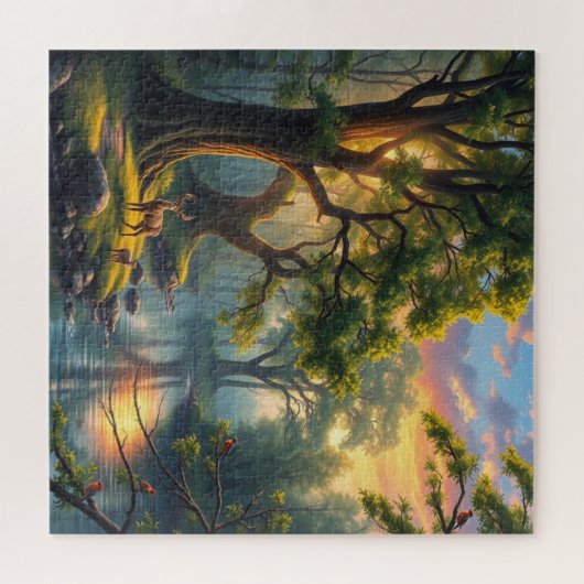 Ruhige Waldnähe bei Dawn Nature Artwork Puzzle (Horizontal)