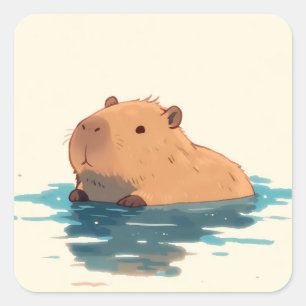 Ruhige watende Capybara-Illustration Quadratischer Aufkleber