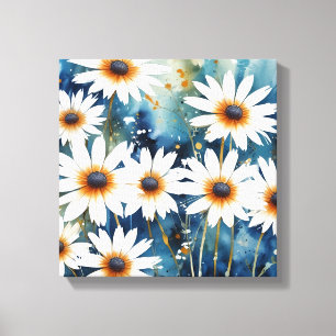 Ruhige White Daisis Wasserfarben Kunst, Dichtung u Leinwanddruck