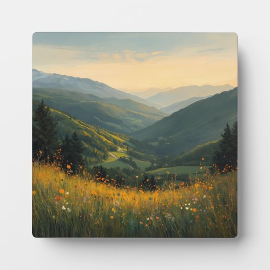 Ruhige Wildnis - Landschaftliche Wiese & Bergsee Fotoplatte (Vorderseite)