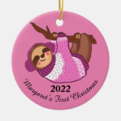 Ruhige Winterlandschaft in Rosa Keramik Ornament (Vorne)