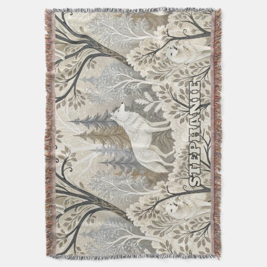 Ruhige Winterwaldlandschaft mit weißen Wölfen Decke (Vorderseite Vertikal)