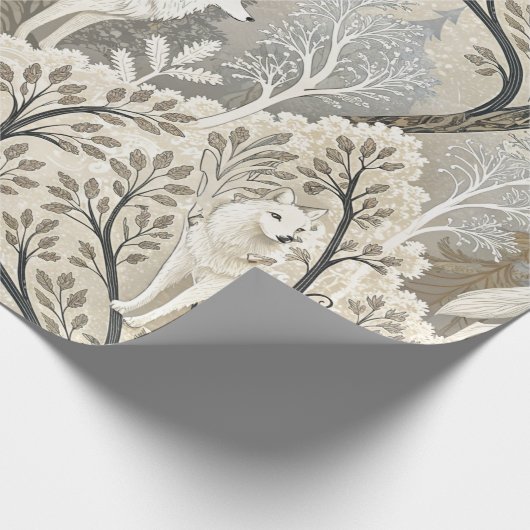 Ruhige Winterwaldlandschaft mit weißen Wölfen Geschenkpapier (Ecke)