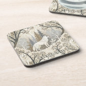 Ruhige Winterwaldlandschaft mit weißen Wölfen Getränkeuntersetzer (Linke Seite)