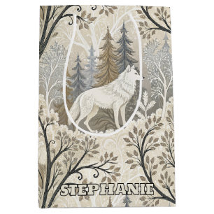 Ruhige Winterwaldlandschaft mit weißen Wölfen Mittlere Geschenktüte