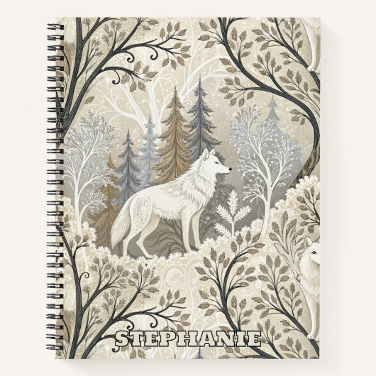 Ruhige Winterwaldlandschaft mit weißen Wölfen Notizblock (Vorderseite)