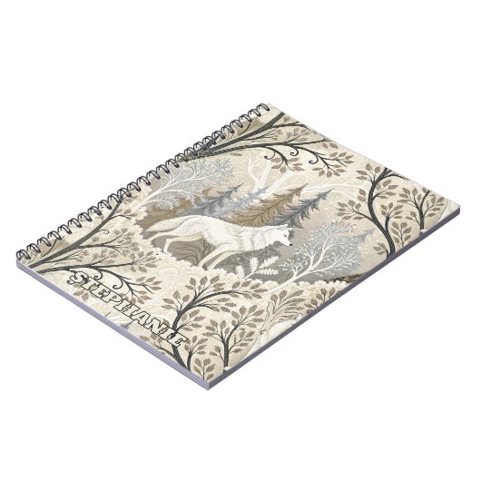 Ruhige Winterwaldlandschaft mit weißen Wölfen Notizblock (Linke Seite)