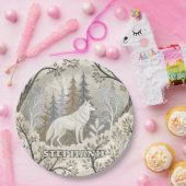 Ruhige Winterwaldlandschaft mit weißen Wölfen Pappteller (Party)