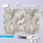 Ruhige Winterwaldlandschaft mit weißen Wölfen Seidenpapier (Handwerk)