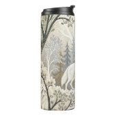 Ruhige Winterwaldlandschaft mit weißen Wölfen Thermosbecher (Nach links gedreht)