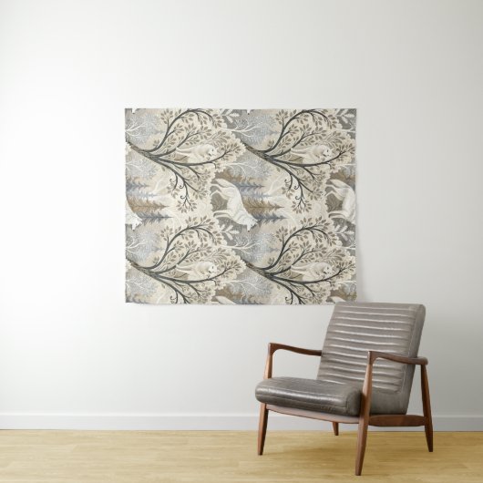 Ruhige Winterwaldlandschaft mit weißen Wölfen Wandteppich (Beispiel (Horizontal))