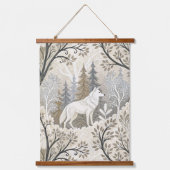 Ruhige Winterwaldlandschaft mit weißen Wölfen Wandteppich Mit Holzrahmen (Vorderseite)