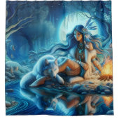 Ruhiger Abend mit einem Ureinwohner und Wolf Duschvorhang (Vorderseite)