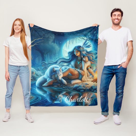 Ruhiger Abend mit einem Ureinwohner und Wolf Fleecedecke (Beispiel)