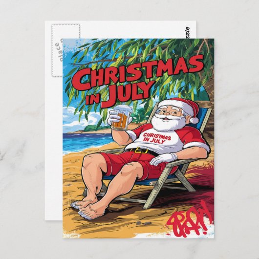 Ruhiger Abend: Santa Enjoying Bier im Sessel Postkarte (Vorne/Hinten)